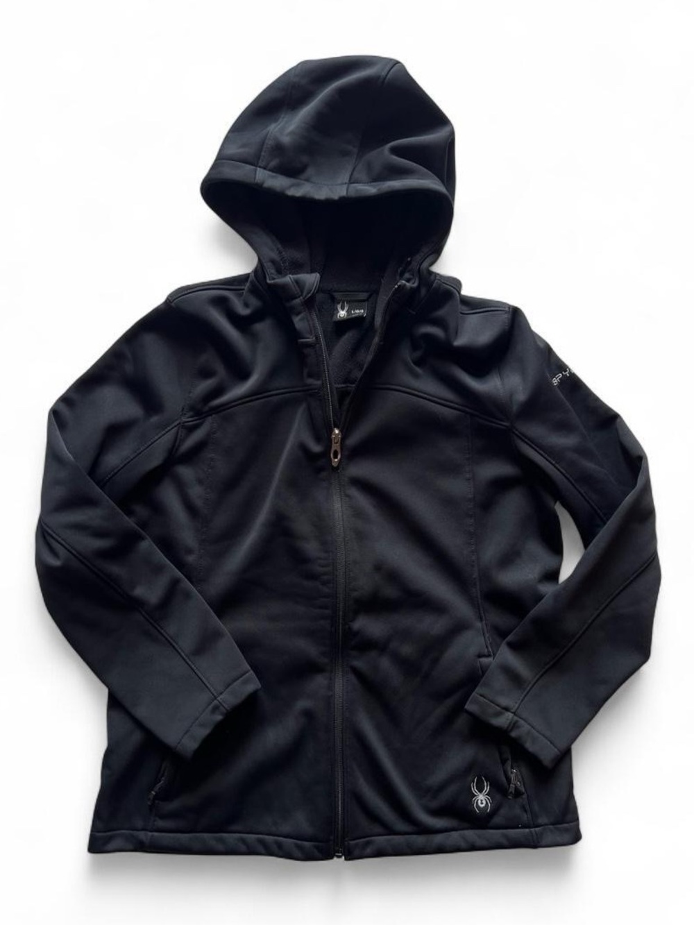 Spyder Hydroweb Black Hooded Fleece Lined Jacket Pockets Womens Large